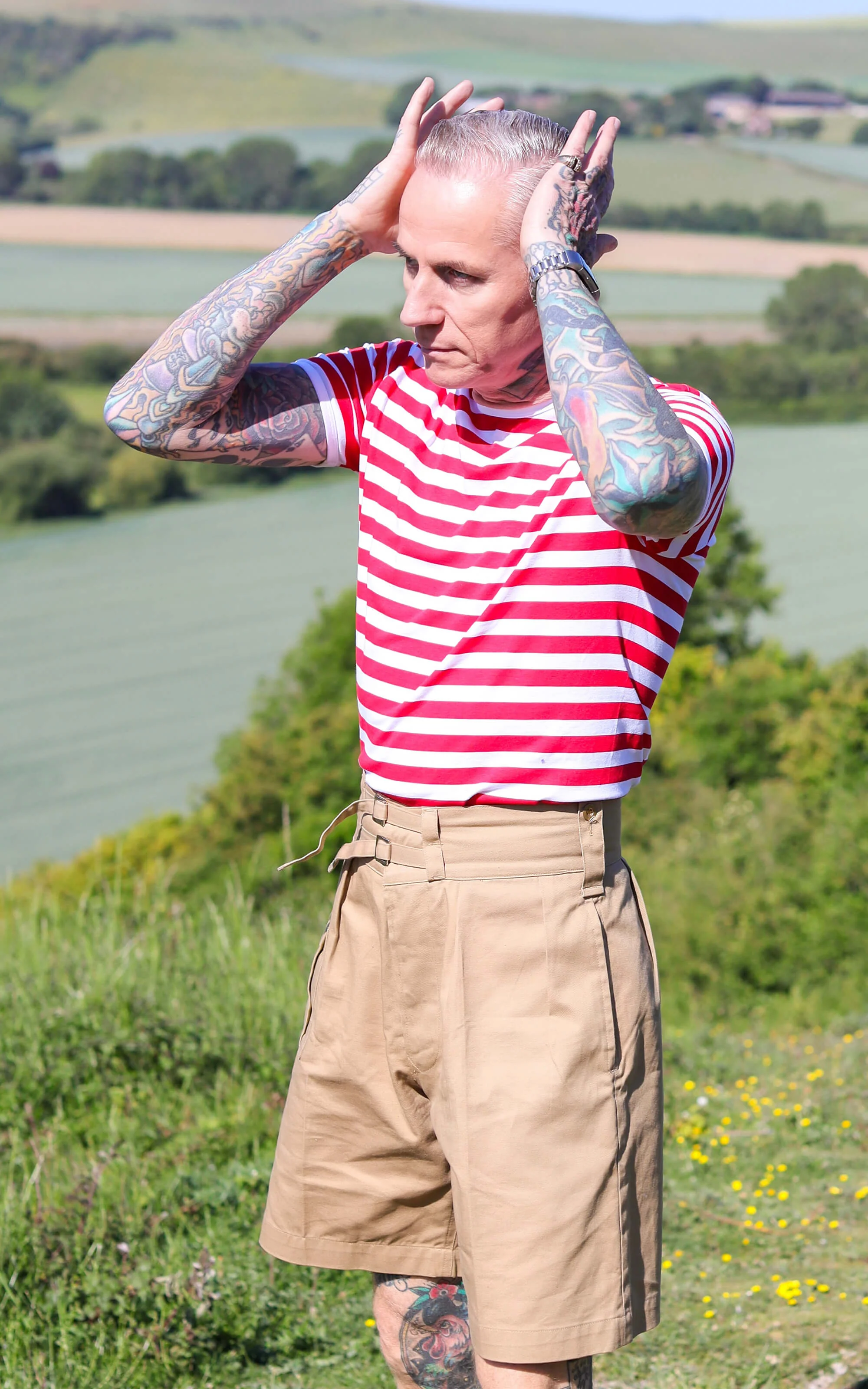 White & Red Stripe Short Sleeve T Shirt - Image 4